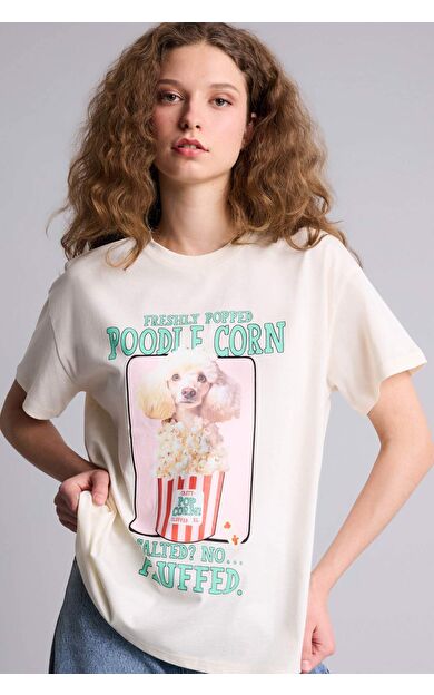 DeFacto Oversıze Bisiklet Yaka Baskılı Kısa Kollu Tişört