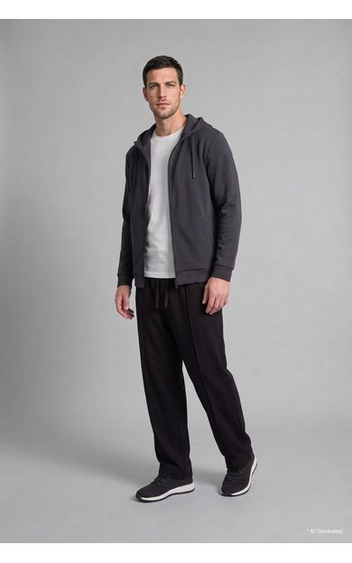 DeFacto Pamuklu Regular Fit Kapüşonlu Fermuarlı Sweatshirt Antrasit