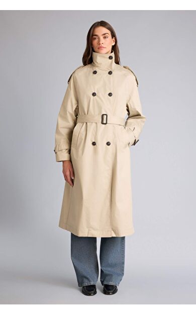 DeFacto Regular Fıt Gömlek Yaka Pamuk Astarlı Twill Trençkot