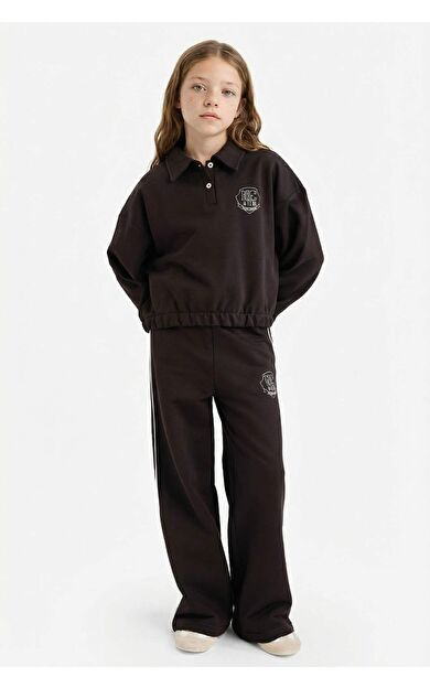 Kız Çocuk 2'li Takım Baskılı Sweatshirt Eşofman Altı