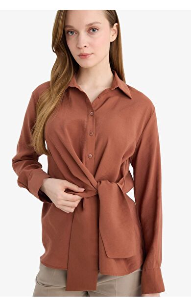 Relax Fit Gömlek Yaka Modal Uzun Kollu Gömlek