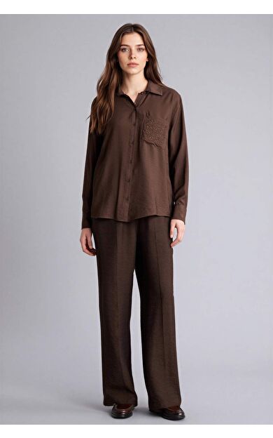 Relax Fıt Gömlek Yaka Krinkıl Kumaş Uzun Kollu Gömlek