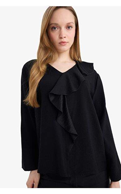 Relax Fıt Krinkıl Kumaş Volanlı Bluz