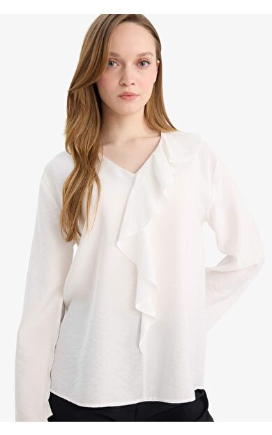 Relax Fit Krinkıl Kumaş Volanlı Bluz