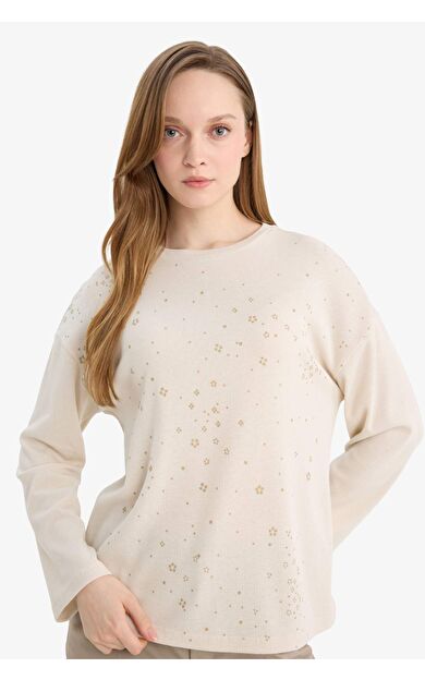 Relax Fit Bisiklet Yaka Uzun Kollu Tişört