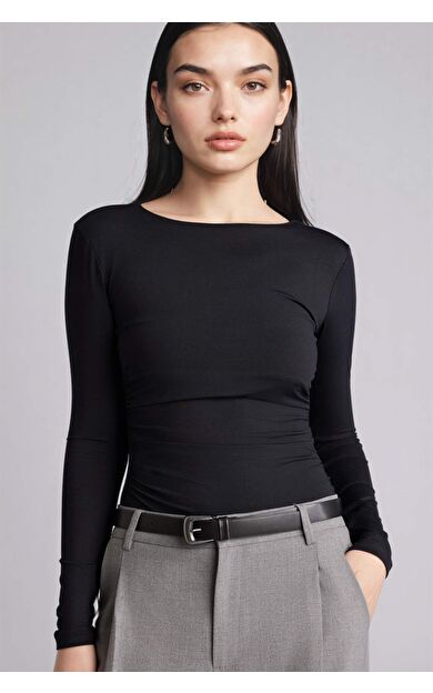 Slım Fıt Bisiklet Yaka Uzun Kollu Tişört