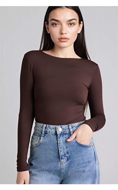 Slım Fıt Bisiklet Yaka Uzun Kollu Tişört