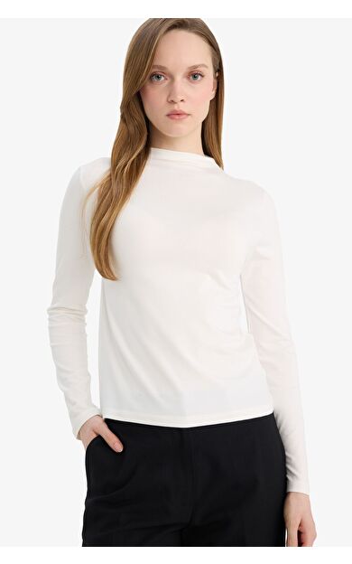 DeFacto Slim Fit Dar Kesim Modal Uzun Kollu Tunik