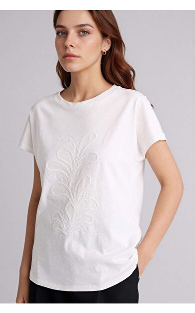 Bisiklet Yaka Nakış Baskı Baskılı Penye Kısa Kollu Tişört