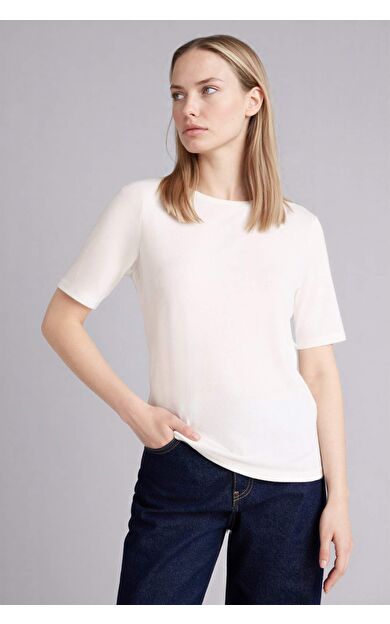DeFacto Regular Fıt Kayık Yaka Ribana Kısa Kollu Tişört