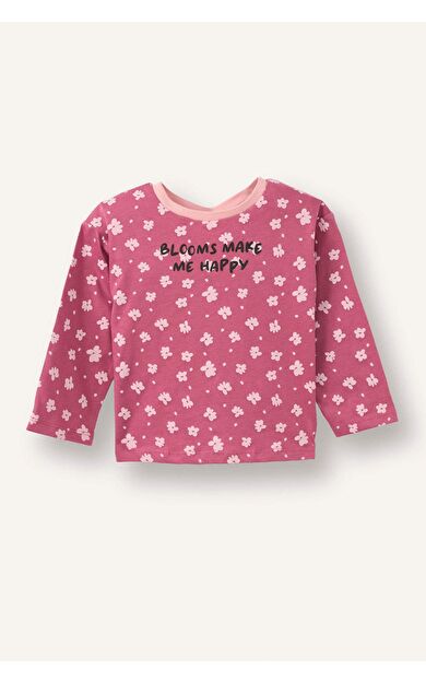 DeFacto Regular Fıt Bisiklet Yaka Çiçekli Penye Uzun Kollu Tişört Kız Bebek