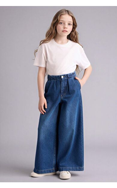 Wıde Leg Geniş Paça Jean Pantolon Kız Çocuk