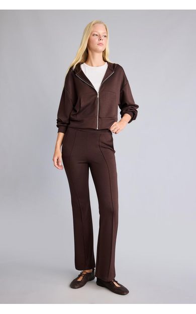 DeFacto Flare Fit Elastik Bağlamalı Bel Modal Pantolon Kahve