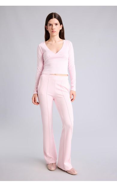 DeFacto Flare Fit Elastik Bağlamalı Bel Modal Pantolon Pembe