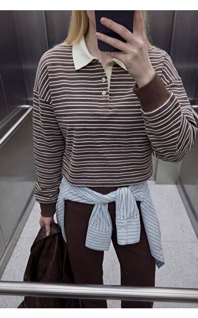 DeFacto Loose Fıt Çizgili Sweatshirt