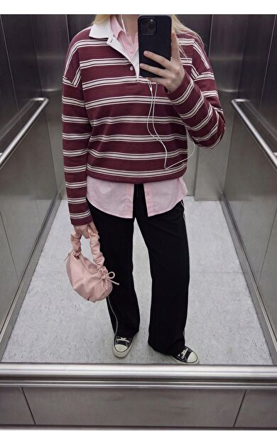 DeFacto Loose Fıt Çizgili Sweatshirt
