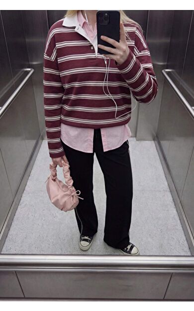 Loose Fıt Çizgili Sweatshirt