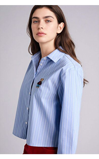 Oversıze Geniş Kalıp Gömlek Yaka Bengalin Uzun Kollu Gömlek