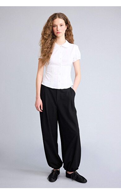 Balloon Fıt Çift Cepli Yarı Elastik Bantlı Bel Standart Boy Pantolon