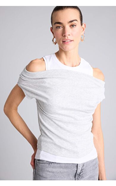 DeFacto Slım Fıt Çift Katmanlı Ribana Tişört