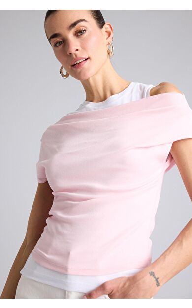 DeFacto Slim Fit Çift Katmanlı Ribana Tişört