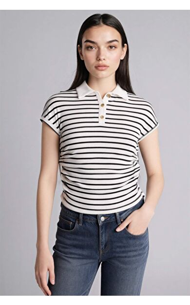 Slım Fıt Polo Yaka Fitilli Kaşkorse Kısa Kollu Polo Tişört