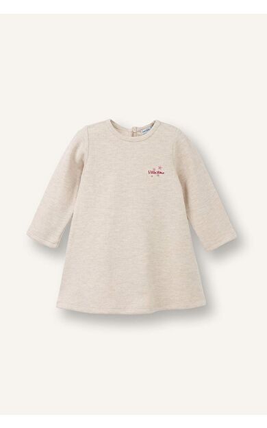 İşlemeli Uzun Kollu Selanik Kumaş Elbise Kız Bebek