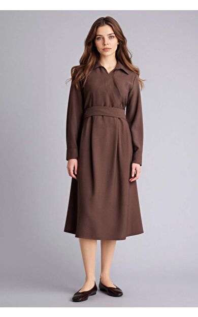 Relax Fıt Gömlek Yaka Uzun Kollu Elbise