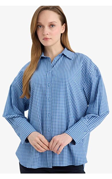 Regular Fıt Kareli Poplin Uzun Kollu Tunik