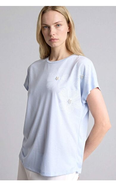 DeFacto Relax Fıt Bisiklet Yaka Çiçekli Kısa Kollu Tişört