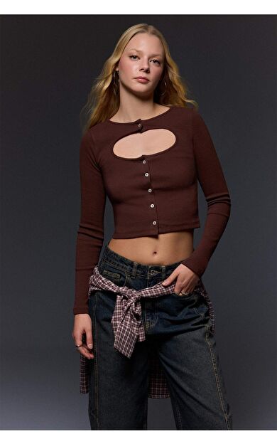 Fıtted Bisiklet Yaka Ribana Uzun Kollu Tişört