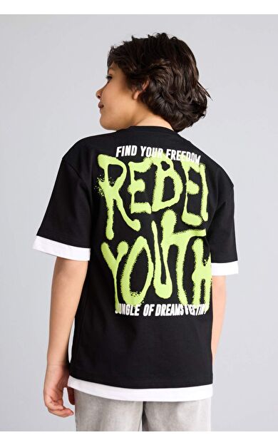 DeFacto Oversıze Bisiklet Yaka Kısa Kollu Tişört Erkek Çocuk