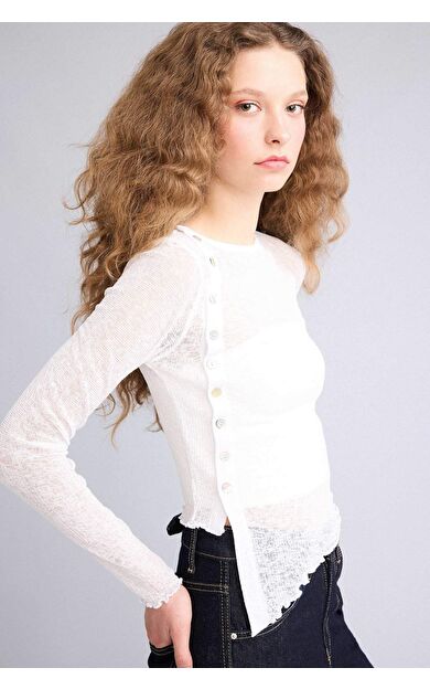 Fıtted Bisiklet Yaka Uzun Kollu Tişört