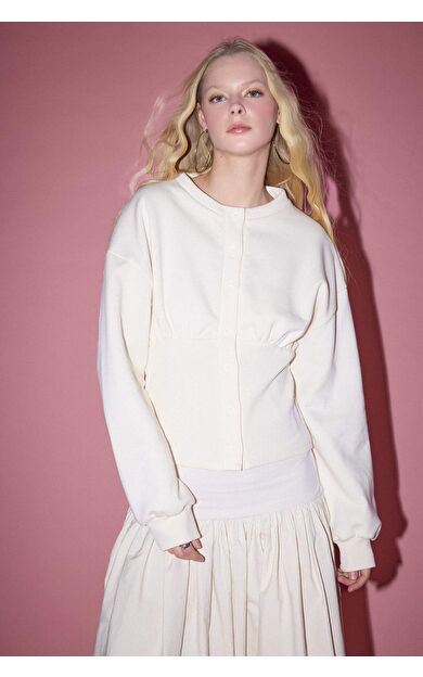 Fıtted Bisiklet Yaka Kalın Sweatshirt Kumaşı Hırka