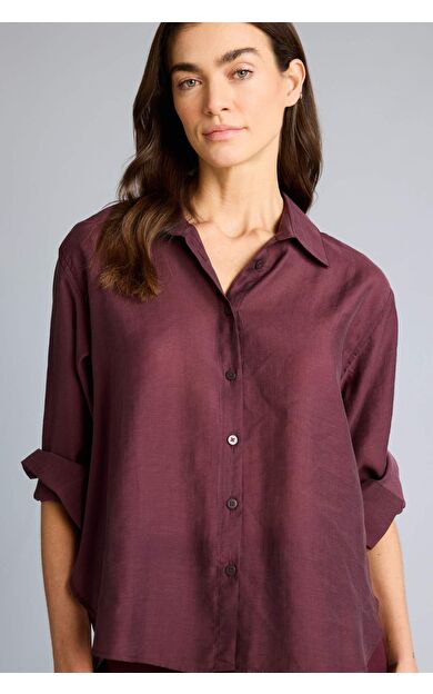 Oversıze Gömlek Yaka Modal Uzun Kollu Gömlek