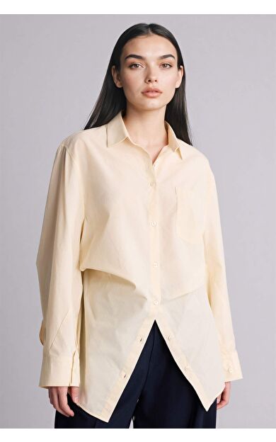 Oversıze Gömlek Yaka Poplin Uzun Kollu Gömlek