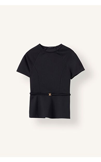DeFacto İnce Kemer Detaylı Slim Fit Bisiklet Yaka Kısa Kollu Tişört