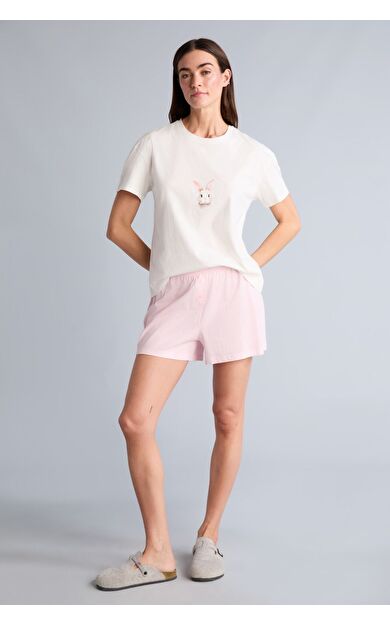 DeFacto Regular Fıt Elastik Bel Kısa Kollu 2'li Açık Pembe Pijama Takım