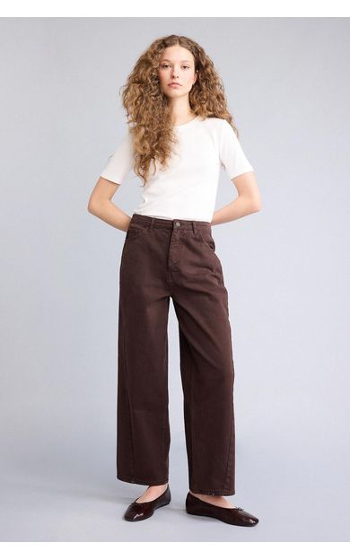 DeFacto Baggy Fıt Normal Bel Standart Boy Gabardin Pantolon Kahve