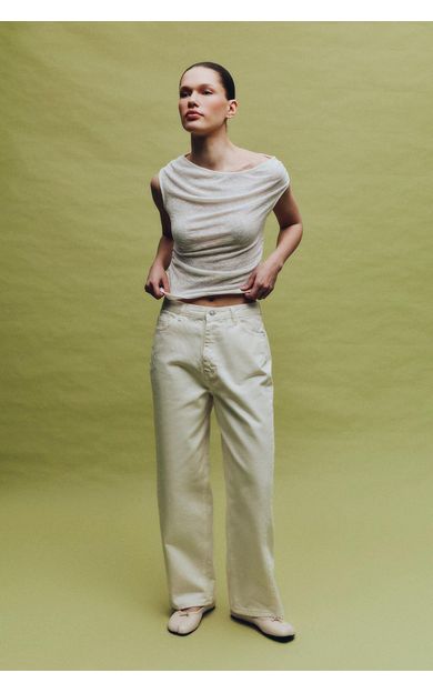 DeFacto Baggy Fıt Normal Bel Standart Boy Gabardin Pantolon Beyaz G9893AX26SPWT84