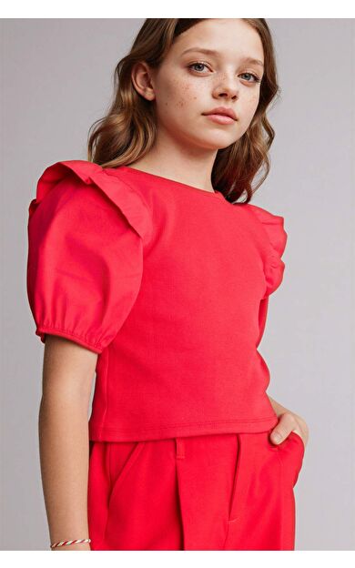 DeFacto 23 Nisan Çocuk Bayramı Bisiklet Yaka Fitilli Kaşkorse Kısa Kollu Tişört Kız Çocuk