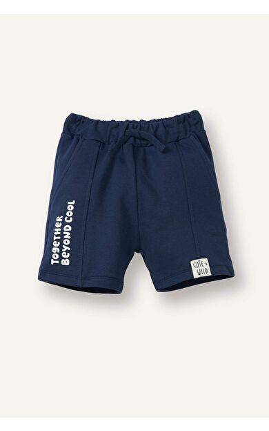 DeFacto Regular Fıt Slogan Baskılı Sweatshirt Kumaşı Şort Erkek Bebek