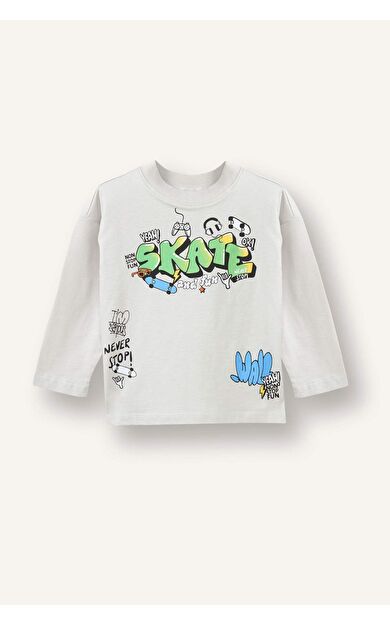 DeFacto Regular Fıt Bisiklet Yaka Kaykay Baskılı Uzun Kollu Tişört Erkek Bebek