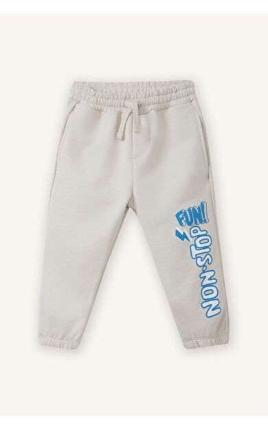 Baggy Fıt Slogan Baskılı Sweatshirt Kumaşı Pantolon Erkek Bebek