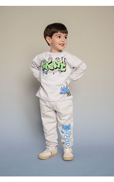 DeFacto Baggy Fıt Slogan Baskılı Sweatshirt Kumaşı Pantolon Erkek Bebek