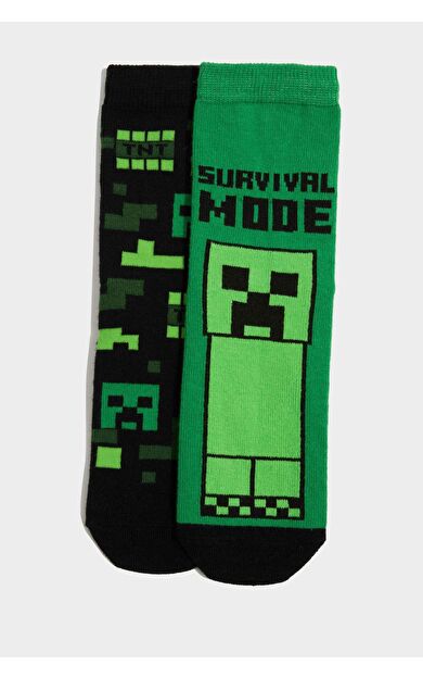 DeFacto Erkek Çocuk Minecraft Baskılı 2'li Pamuklu Uzun Çorap