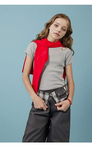 DeFacto Bisiklet Yaka Fitilli Kaşkorse Kısa Kollu Tişört Kız Çocuk