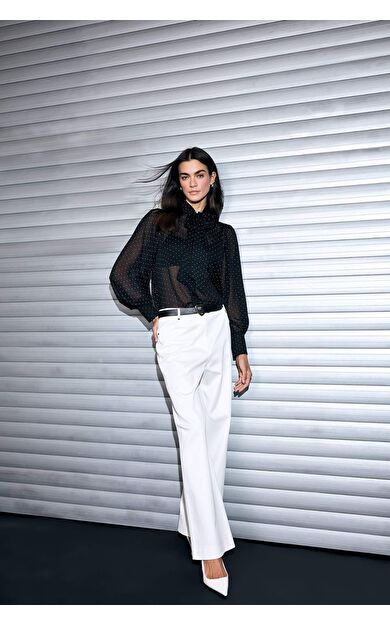 Straıght Fıt Çift Cepli Yüksek Bel Düz Paça Gabardin Pantolon