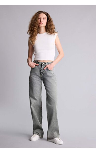 DeFacto Straıght Wıde Yüksek Bel Uzun Jean Yıkamalı Pantolon