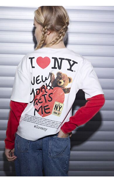 DeFacto I Love NY Oversıze Tişört Kız Çocuk